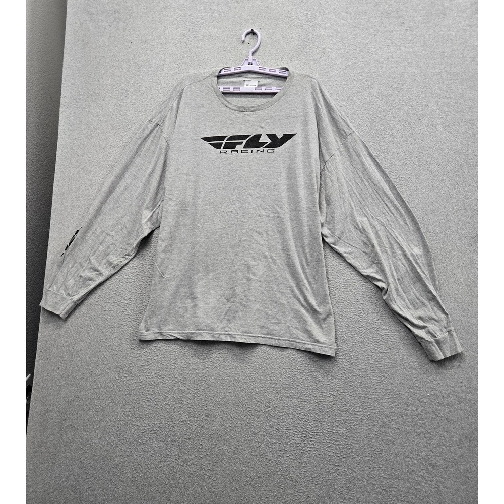Fly Racing Men Shirt 2XL Gray Logo Spellout Graphic Print Long Sleeve Crew Neck